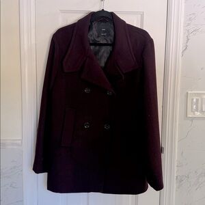 Mango Women's Double-Breasted Pea Coat - Dark Purple